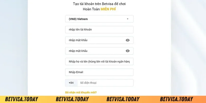 Hướng dẫn đăng ký Betvisa 