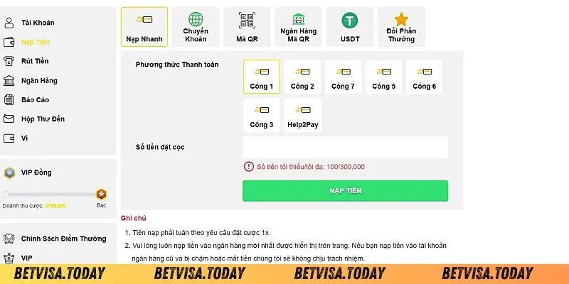 Nạp tiền Betvisa qua mã QR